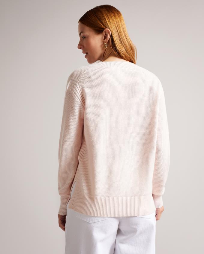 Pull Ted Baker Cashmere Blend V-Neck Rose Femme | MML-39567580